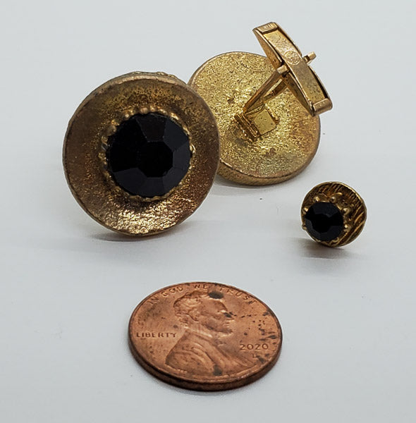 2377-Vintage Glass Cufflinks and Tie Tack Pin