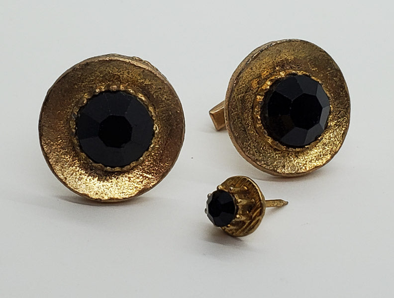 2377-Vintage Glass Cufflinks and Tie Tack Pin