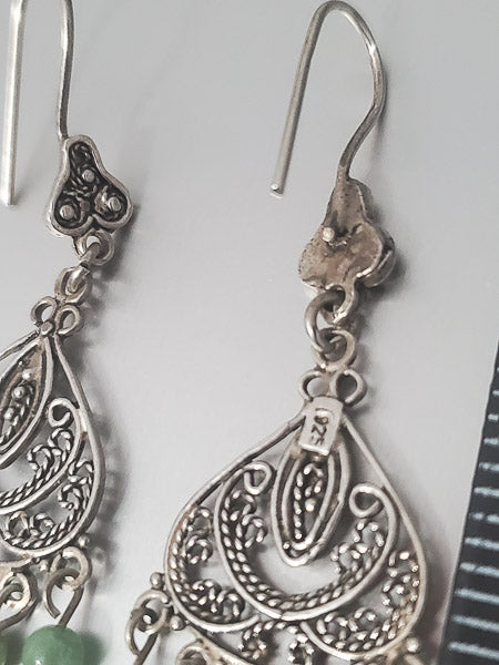2427-Vtg Sterling Tassel Stone Dangle Earrings