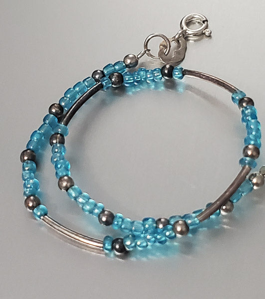 3244-Sterling Silver Beaded Ankle Bracelet