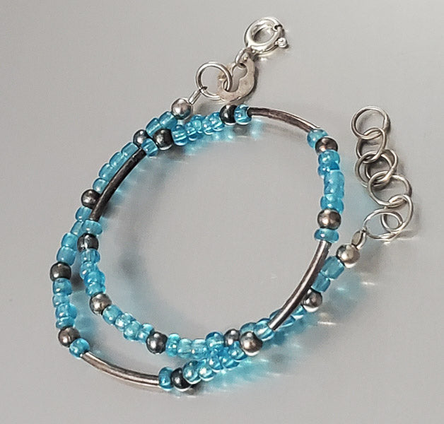 3244-Sterling Silver Beaded Ankle Bracelet