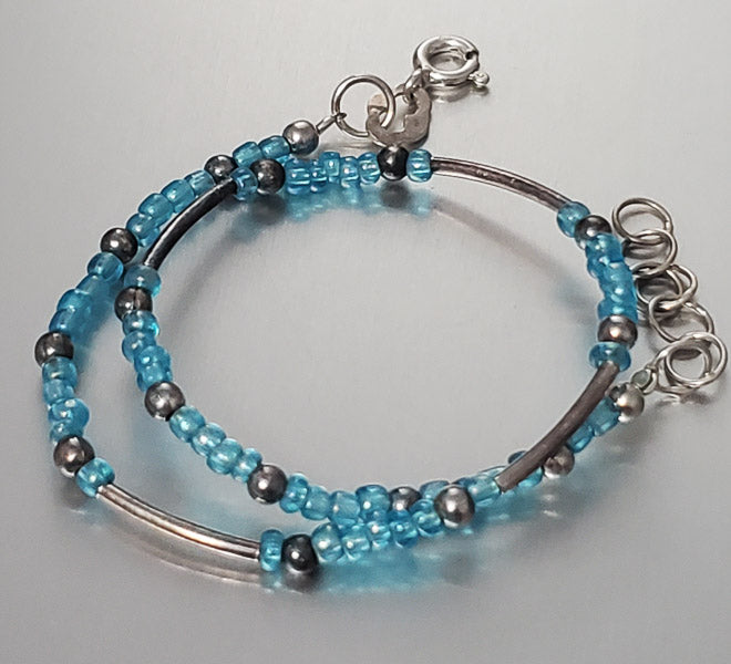 3244-Sterling Silver Beaded Ankle Bracelet