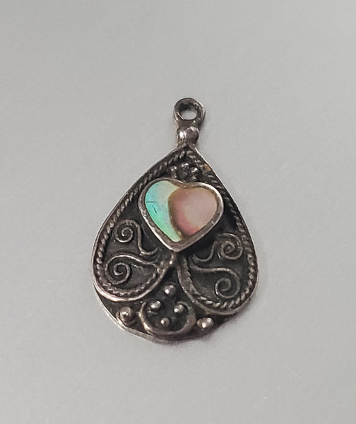 2862-Sterling Silver Abalone Heart Pendant or Charm