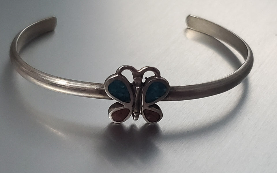 3262-Inlaid Crushed Stone Sterling Baby Cuff Bracelet