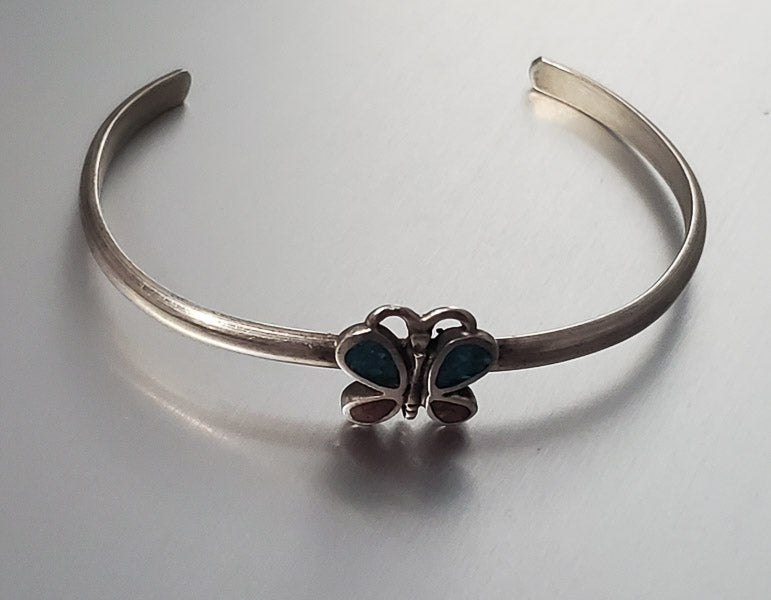 3262-Inlaid Crushed Stone Sterling Baby Cuff Bracelet