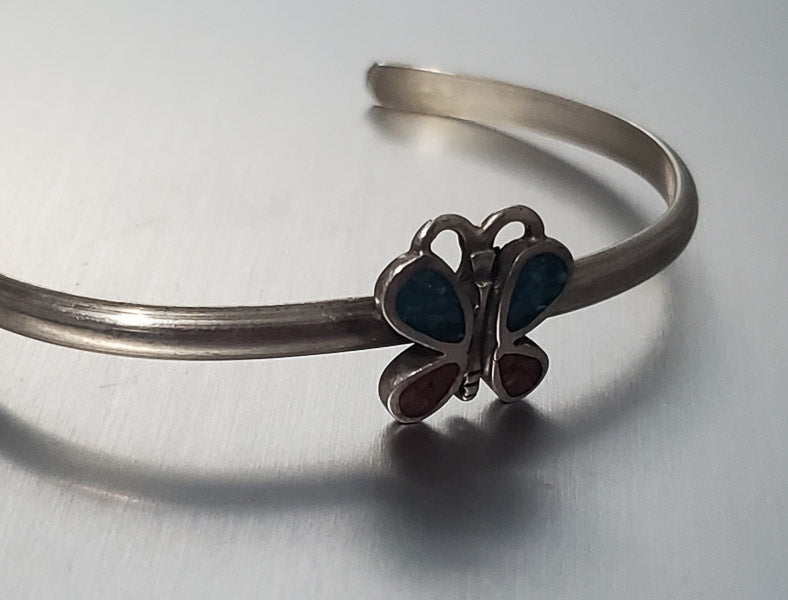 3262-Inlaid Crushed Stone Sterling Baby Cuff Bracelet