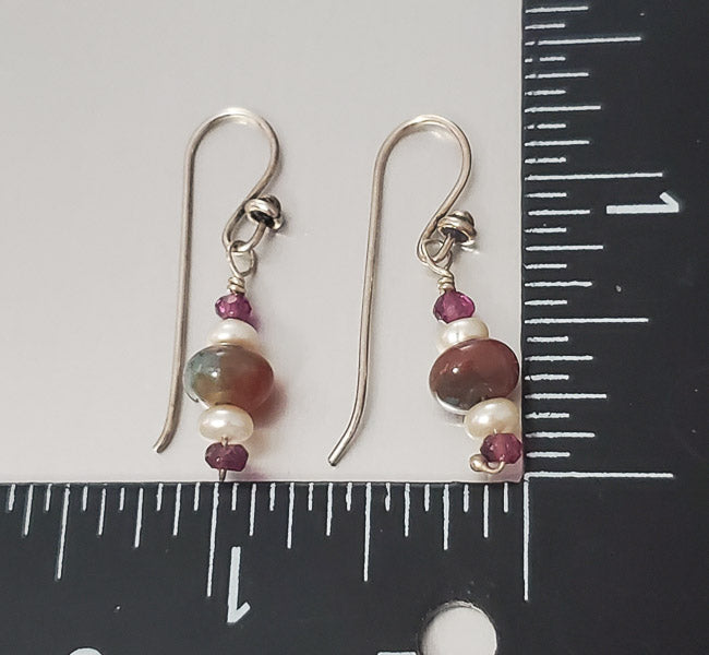 3502-Sterling Silver Stone & Pearl Dangle Earrings