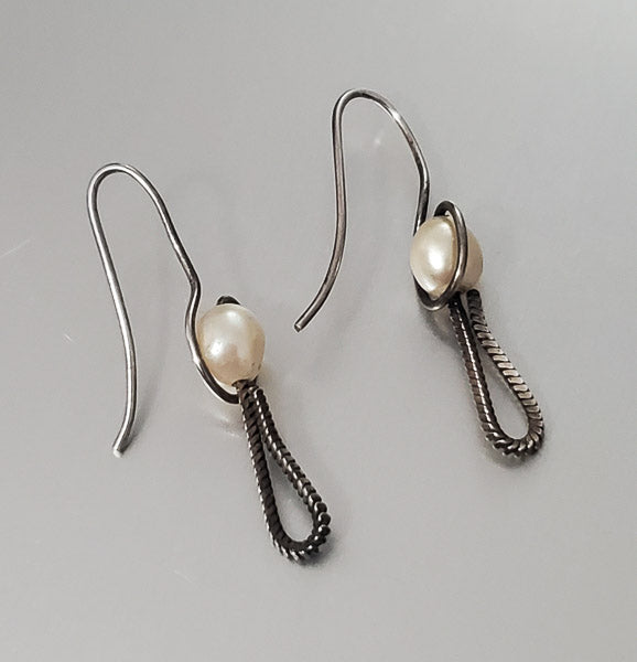 3506-Sterling Faux Pearl Dangle Earrings