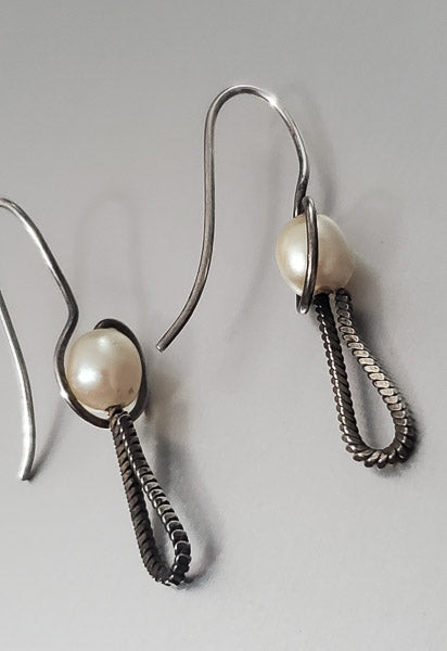 3506-Sterling Faux Pearl Dangle Earrings