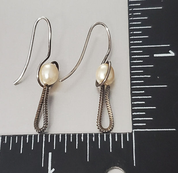 3506-Sterling Faux Pearl Dangle Earrings