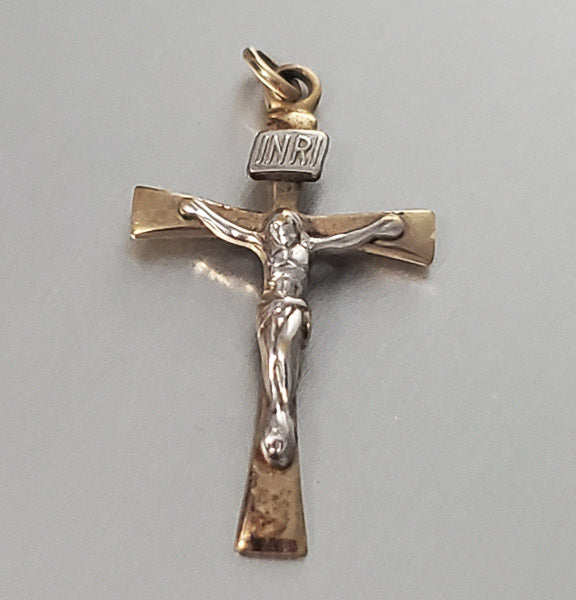 2866-Signed PPC Vtg 14k GF Crucifix Pendant or Charm