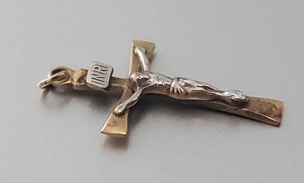 2866-Signed PPC Vtg 14k GF Crucifix Pendant or Charm