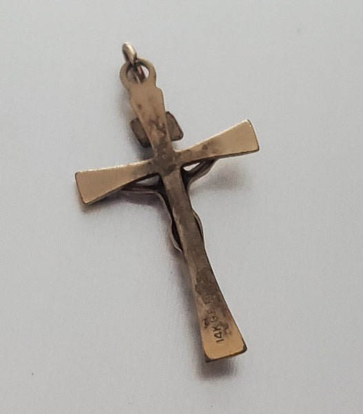 2866-Signed PPC Vtg 14k GF Crucifix Pendant or Charm