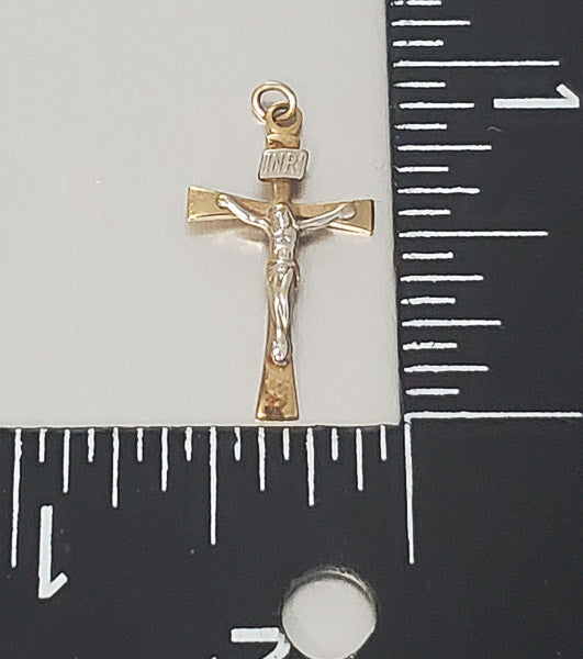 2866-Signed PPC Vtg 14k GF Crucifix Pendant or Charm