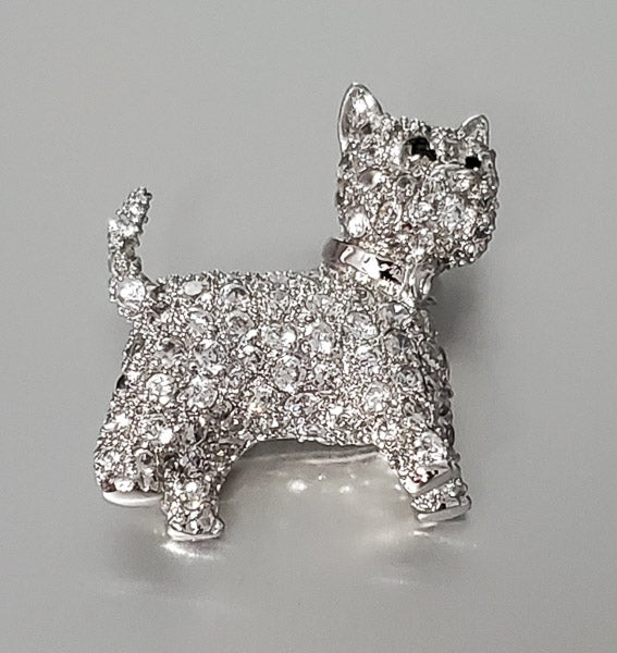 1106-E. Pearl Sterling Rhinestone Dog Brooch