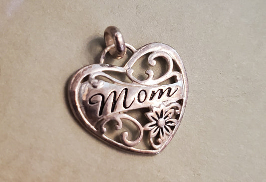 Mom Sterling Silver Heart Pendant