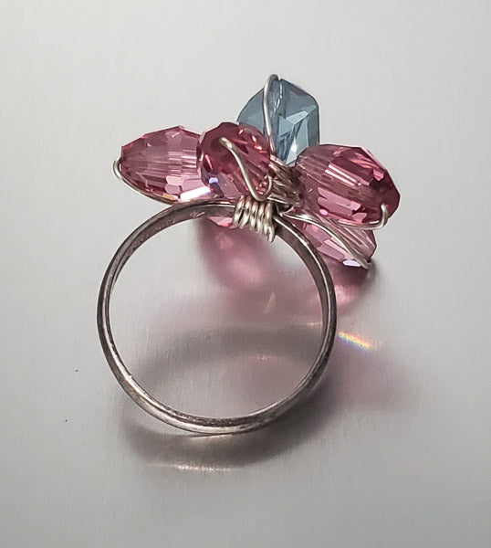 3574-Colorful Sterling Silver Flower Ring sz 7