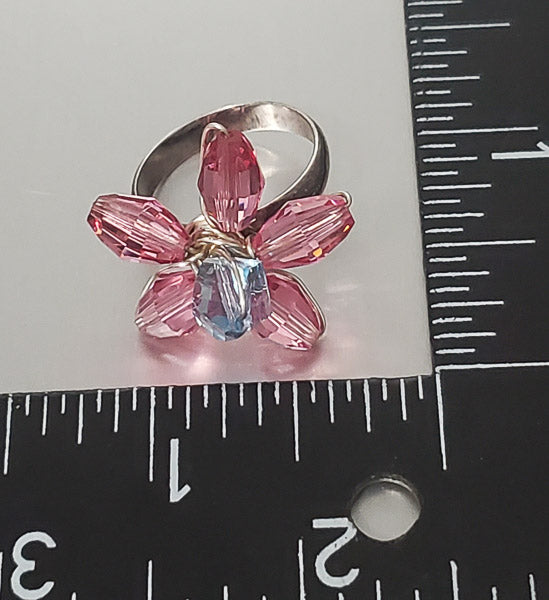 3574-Colorful Sterling Silver Flower Ring sz 7