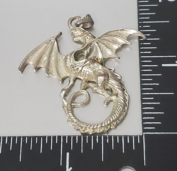 3576-Large Silver Tone Dragon Pendant