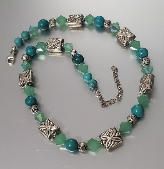 3582-Stone & Crystal Sterling Silver Necklace