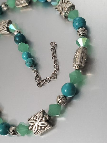 3582-Stone & Crystal Sterling Silver Necklace