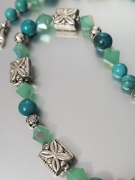 3582-Stone & Crystal Sterling Silver Necklace