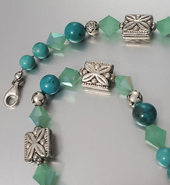 3582-Stone & Crystal Sterling Silver Necklace