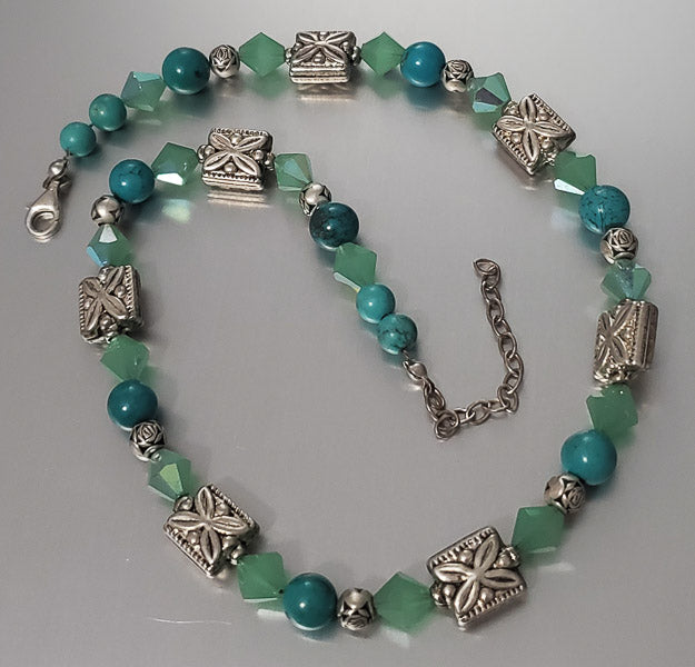 3582-Stone & Crystal Sterling Silver Necklace