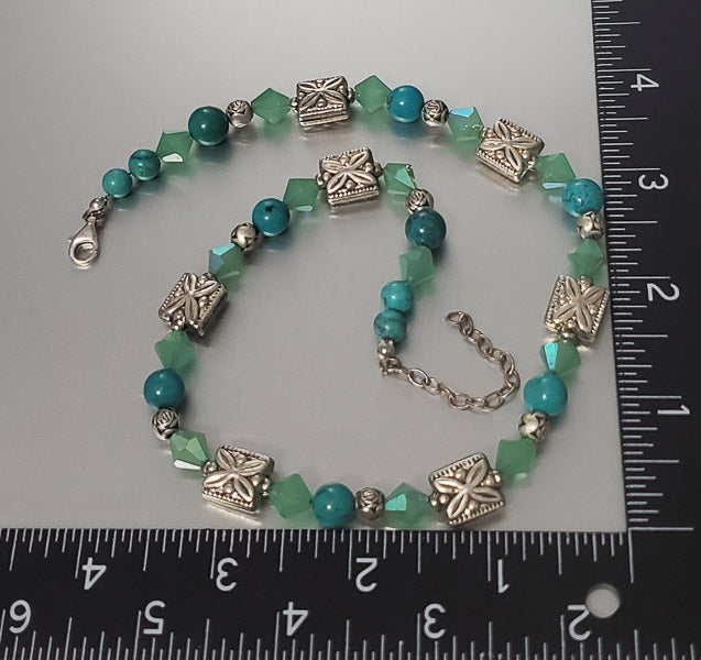 3582-Stone & Crystal Sterling Silver Necklace