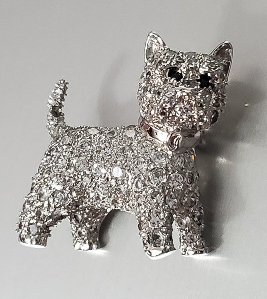 1106-E. Pearl Sterling Rhinestone Dog Brooch