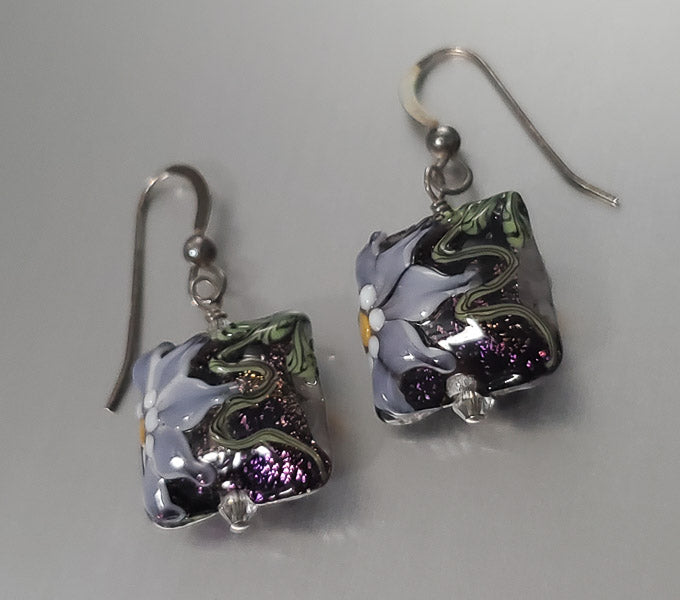 Unique Sterling Silver Art Glass Earrings