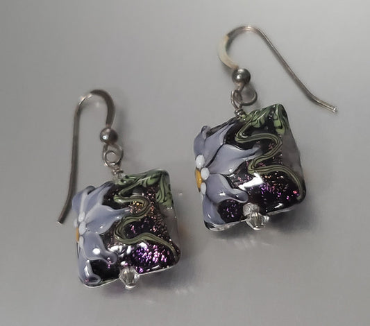 Unique Sterling Silver Art Glass Earrings