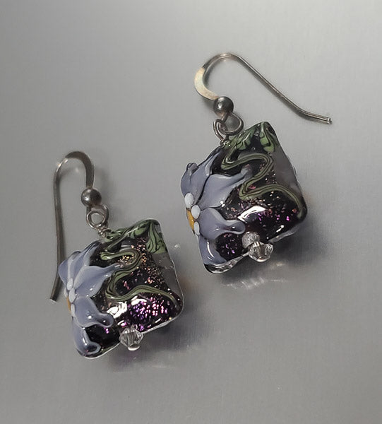 Unique Sterling Silver Art Glass Earrings