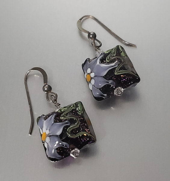 Unique Sterling Silver Art Glass Earrings