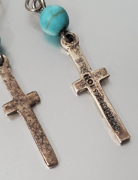 3704-HOB Mexico Stone Sterling Silver Cross Earrings