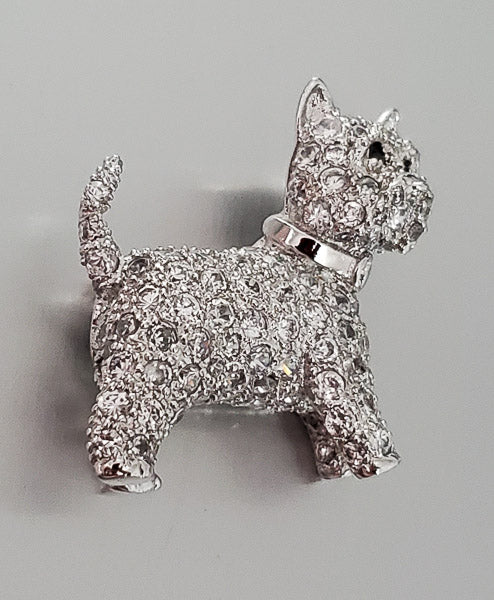 1106-E. Pearl Sterling Rhinestone Dog Brooch