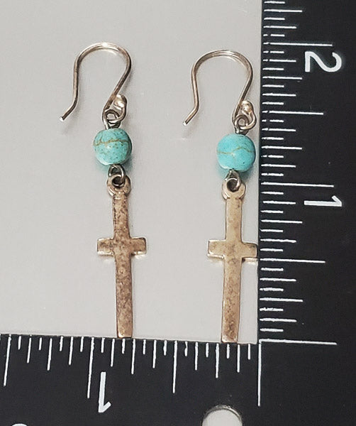 3704-HOB Mexico Stone Sterling Silver Cross Earrings