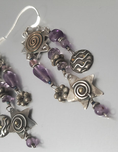 1609-Two Tone Amethyst Sterling Dangle Earrings