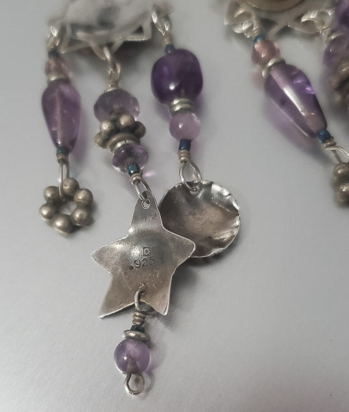 1609-Two Tone Amethyst Sterling Dangle Earrings