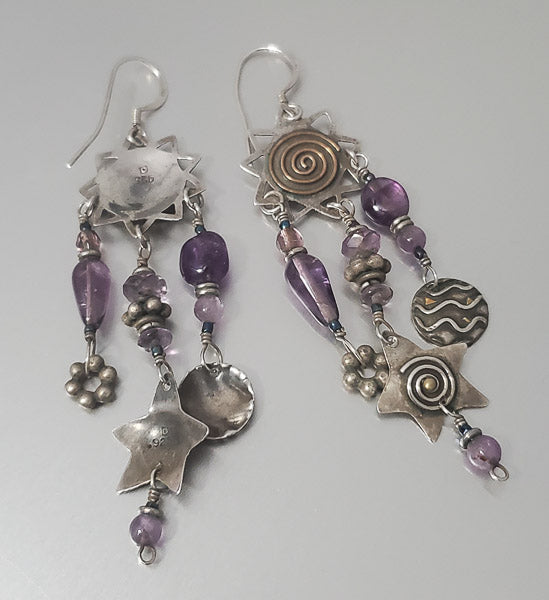 1609-Two Tone Amethyst Sterling Dangle Earrings