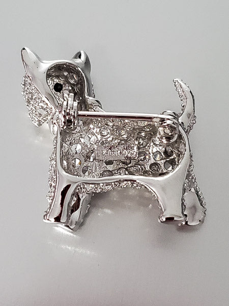 1106-E. Pearl Sterling Rhinestone Dog Brooch