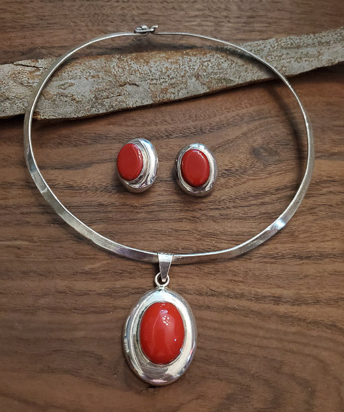 Mexico Red Jasper Sterling Necklace and Earrings Set