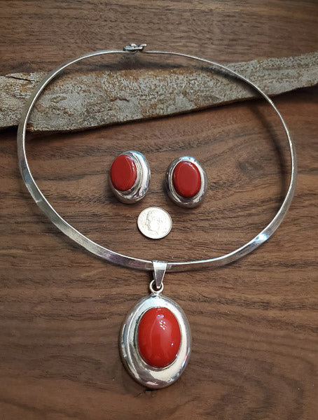 Mexico Red Jasper Sterling Necklace and Earrings Set