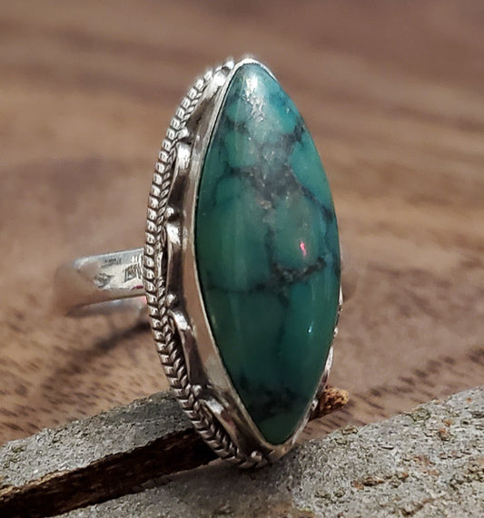 Sterling Silver Turquoise Ring Sz 9 adj