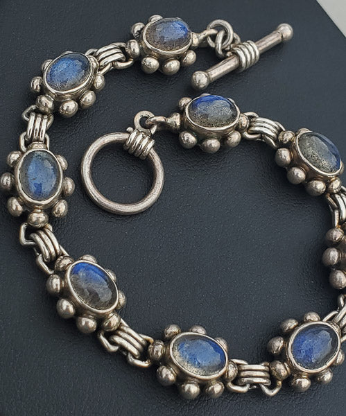 Signed Quality Sterling and Rainbow Moonstone Bracelet