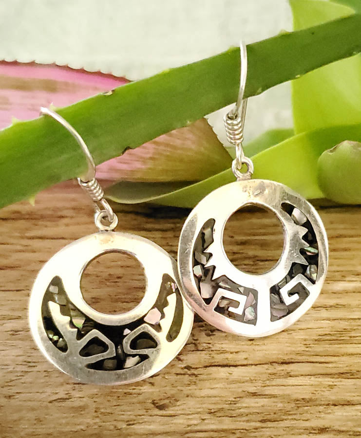 Vintage Taxco Sterling Silver Abalone Inlaid Earrings