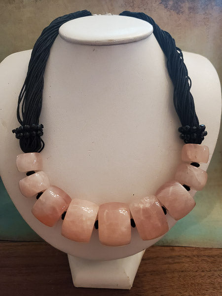 Large Rose Quartz Sterling Statement Necklace #1840