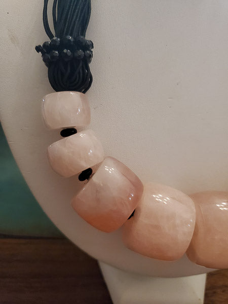Large Rose Quartz Sterling Statement Necklace #1840
