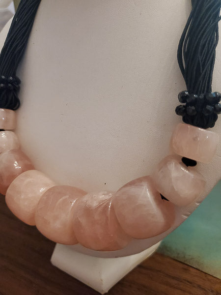 Large Rose Quartz Sterling Statement Necklace #1840
