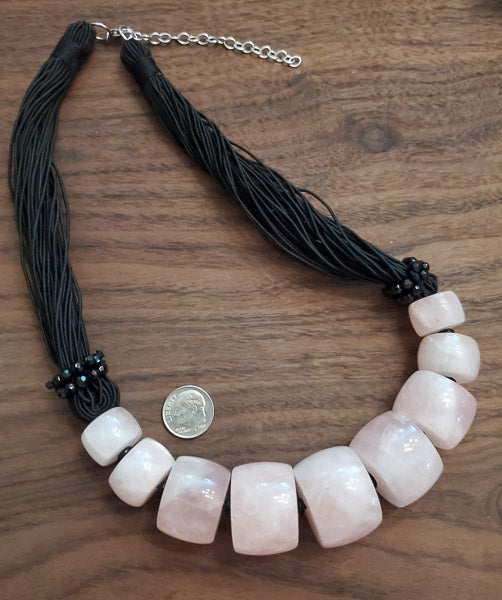 Large Rose Quartz Sterling Statement Necklace #1840